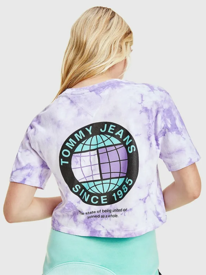 Tommy Hilfiger TieDye Recycled Cotton Cropped TShirt Tie Dye Womens TShirts Popular