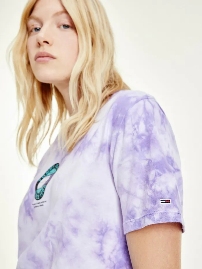 Tommy Hilfiger TieDye Recycled Cotton Cropped TShirt Tie Dye Womens TShirts Popular