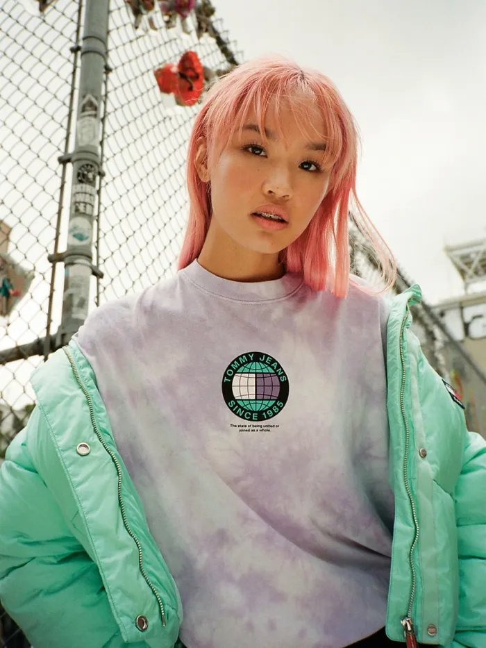 Tommy Hilfiger TieDye Recycled Cotton Cropped TShirt Tie Dye Womens TShirts Popular