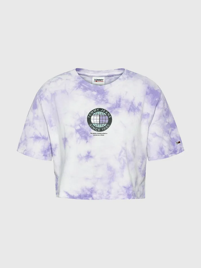 Tommy Hilfiger TieDye Recycled Cotton Cropped TShirt Tie Dye Womens TShirts Popular