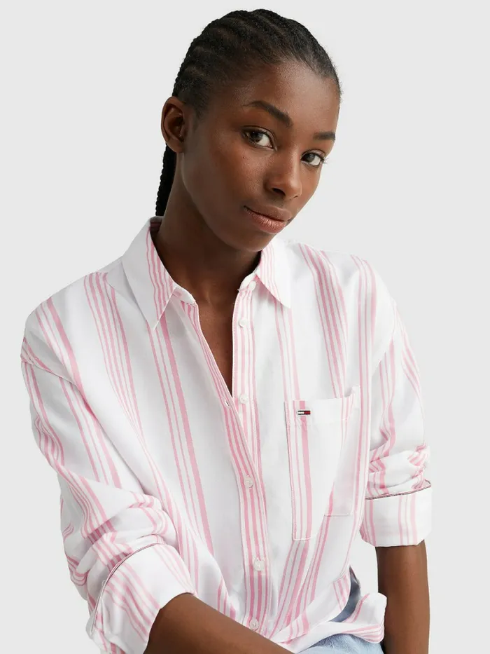 Tommy Hilfiger TieFront Stripe Shirt Fresh PinkMulti Womens Shirts and Blouses Online