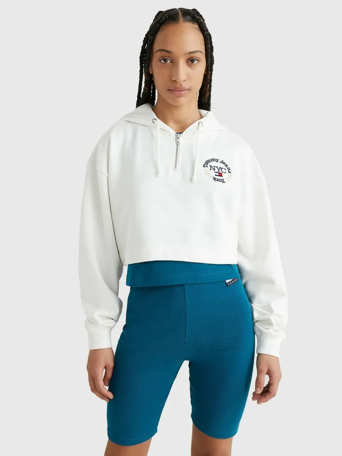 Tommy Hilfiger Timeless Logo Super Cropped Hoody Ecru Womens Sweatshirts and Hoodies Sale Tommy Hilfiger Timeless Logo Super Cropped Hoody Ecru Womens Sweatshirts and Hoodies Sale