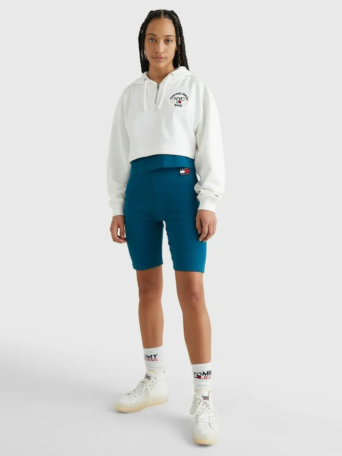 Tommy Hilfiger Timeless Logo Super Cropped Hoody Ecru Womens Sweatshirts and Hoodies Sale