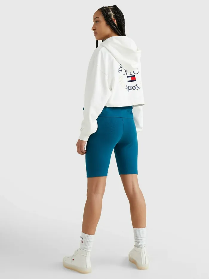 Tommy Hilfiger Timeless Logo Super Cropped Hoody Ecru Womens Sweatshirts and Hoodies Sale