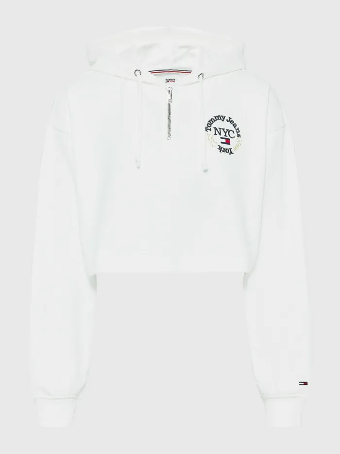 Tommy Hilfiger Timeless Logo Super Cropped Hoody Ecru Womens Sweatshirts and Hoodies Sale
