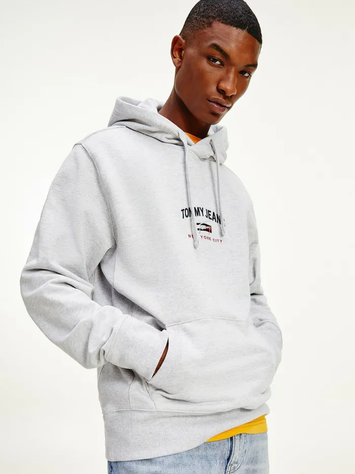 Tommy Hilfiger Timeless Organic Cotton Hoody Silver Grey Htr Mens Sweatshirts and Hoodies Cheap On Sale