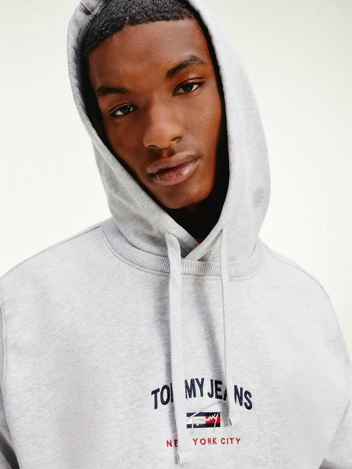 Tommy Hilfiger Timeless Organic Cotton Hoody Silver Grey Htr Mens Sweatshirts and Hoodies Cheap On Sale