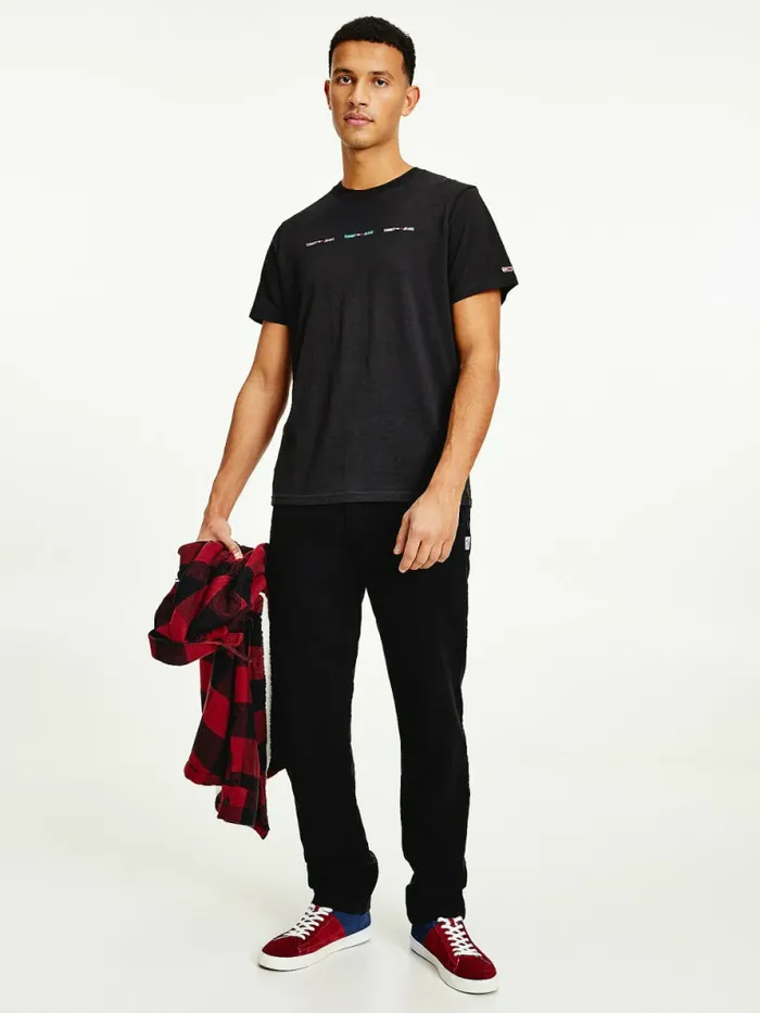 Tommy Hilfiger Tiny Linear Logo TShirt Black Mens TShirts Popular