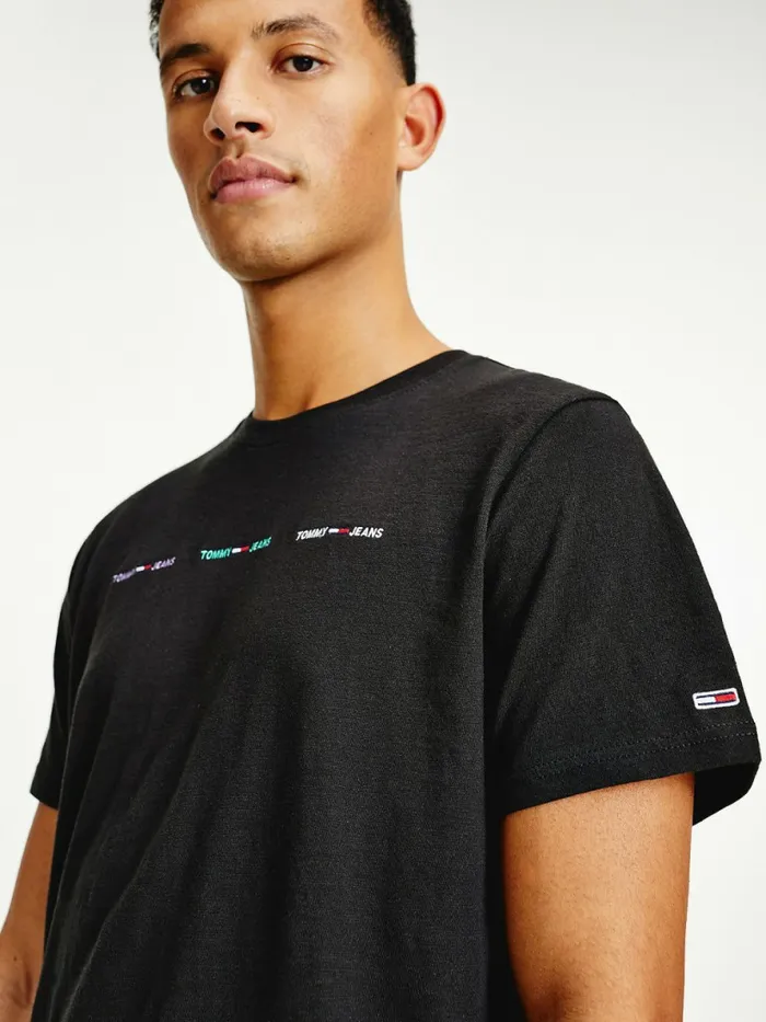 Tommy Hilfiger Tiny Linear Logo TShirt Black Mens TShirts Popular