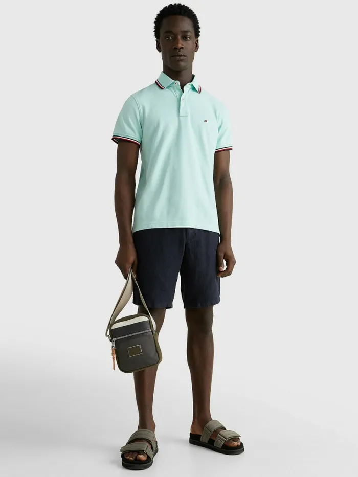 Tommy Hilfiger Tipped Slim Fit Polo Frosty Jade Mens Polo Shirts Cheap On Sale