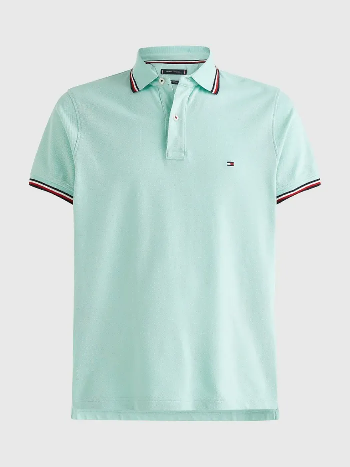 Tommy Hilfiger Tipped Slim Fit Polo Frosty Jade Mens Polo Shirts Cheap On Sale