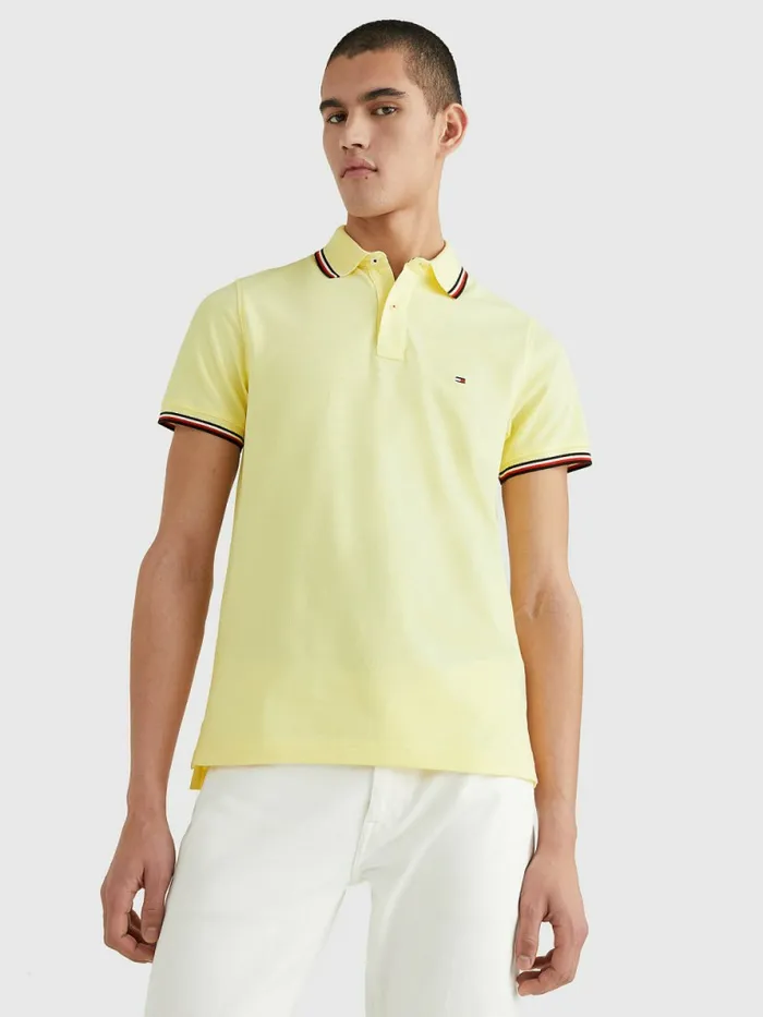 Tommy Hilfiger Tipped Slim Fit Polo Lemon Twist Mens Polo Shirts Online