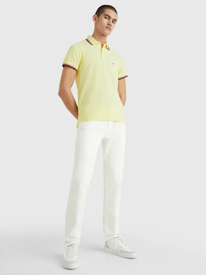 Tommy Hilfiger Tipped Slim Fit Polo Lemon Twist Mens Polo Shirts Online