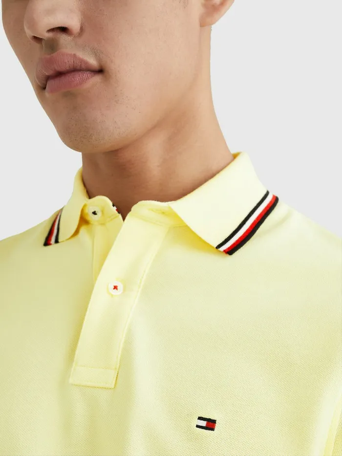 Tommy Hilfiger Tipped Slim Fit Polo Lemon Twist Mens Polo Shirts Online