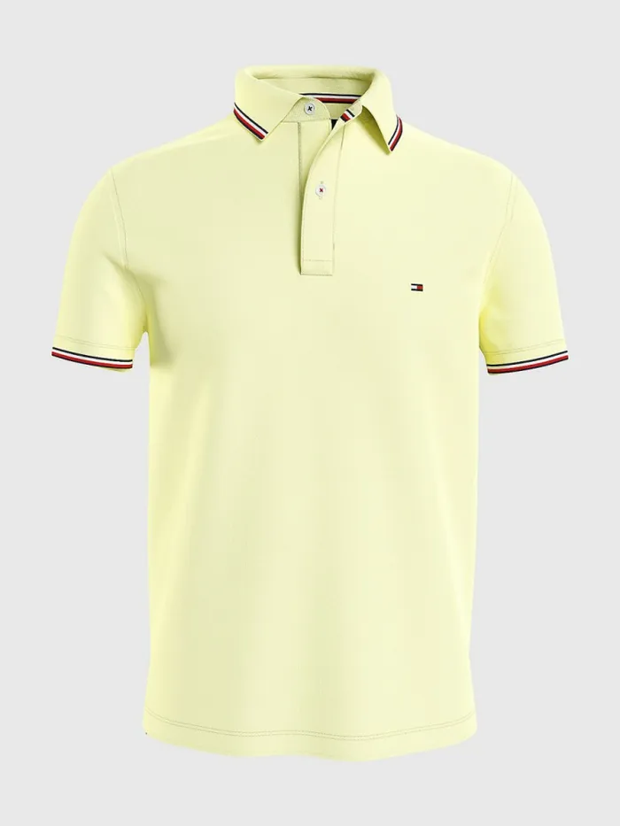 Tommy Hilfiger Tipped Slim Fit Polo Lemon Twist Mens Polo Shirts Online
