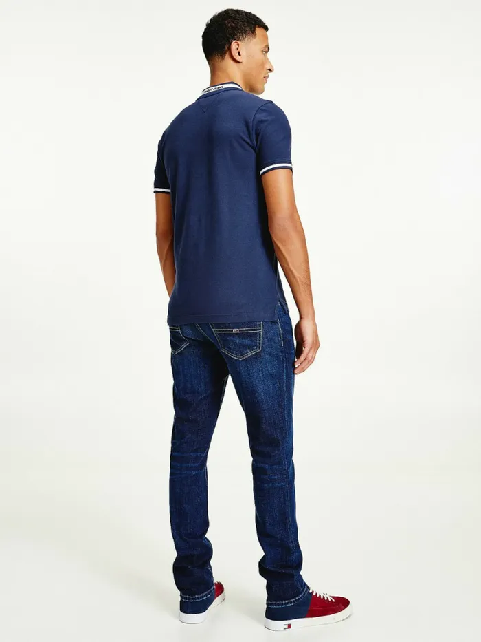 Tommy Hilfiger Tipped Stretch Slim Fit Polo Twilight Navy Mens Polo Shirts Sale