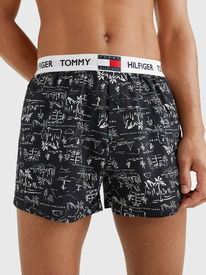 Tommy Hilfiger Tommy 85 Stretch Cotton Logo Print Boxers Greetings Black Mens Underwear Gift for Friend