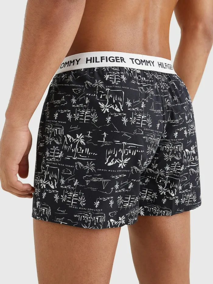 Tommy Hilfiger Tommy 85 Stretch Cotton Logo Print Boxers Greetings Black Mens Underwear Gift for Friend