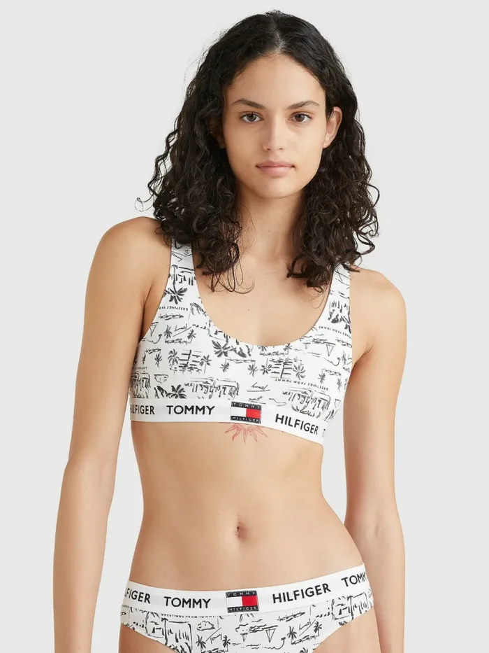 Tommy Hilfiger Tommy 85 Stretch Cotton Logo Print Bralette Greetings White Womens Lingerie Tommy Hilfiger Tommy 85 Stretch Cotton Logo Print Bralette Greetings White Womens Lingerie