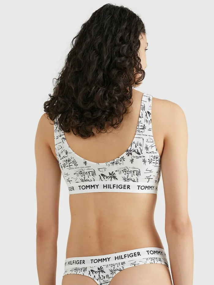 Tommy Hilfiger Tommy 85 Stretch Cotton Logo Print Bralette Greetings White Womens Lingerie
