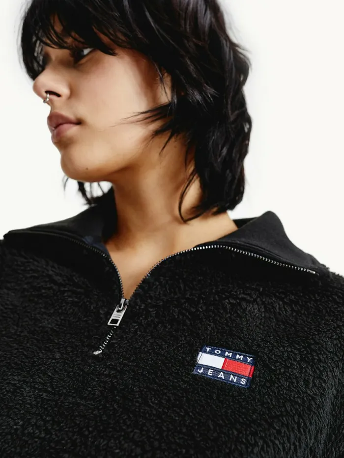 Tommy Hilfiger Tommy Badge Boxy Plush Fleece Sweatshirt Black Womens CoOrds