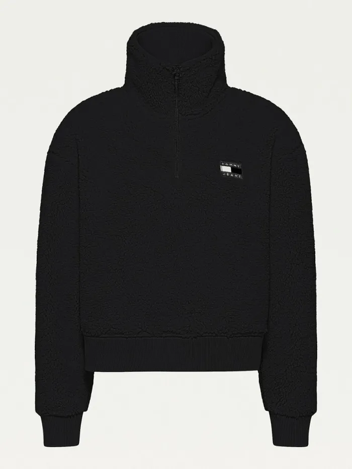 Tommy Hilfiger Tommy Badge Boxy Plush Fleece Sweatshirt Black Womens CoOrds