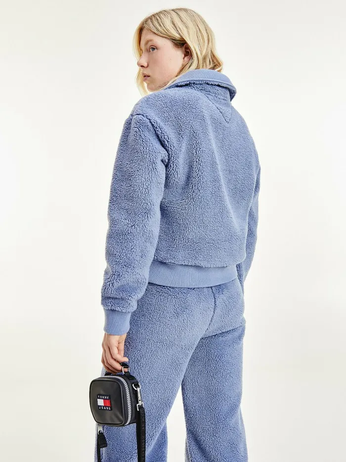 Tommy Hilfiger Tommy Badge Boxy Plush Fleece Sweatshirt Lavender Grey Womens Sweatshirts and Hoodies Cheap On Sale