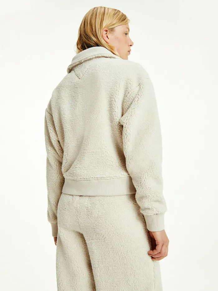 Tommy Hilfiger Tommy Badge Boxy Plush Fleece Sweatshirt Stony Beige Womens CoOrds