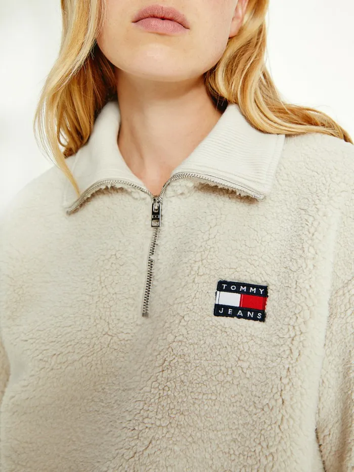 Tommy Hilfiger Tommy Badge Boxy Plush Fleece Sweatshirt Stony Beige Womens CoOrds