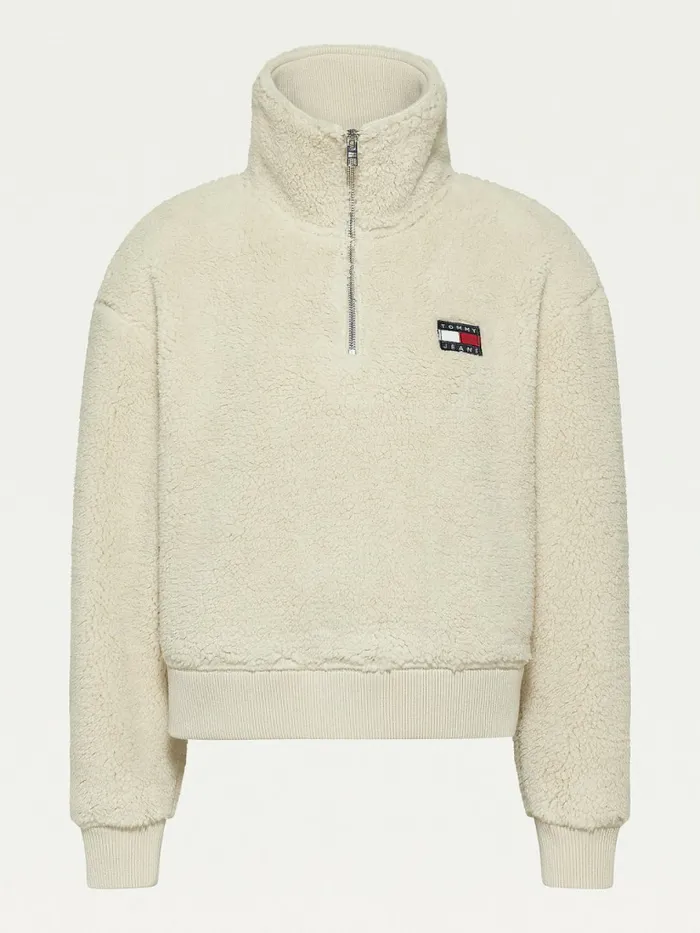Tommy Hilfiger Tommy Badge Boxy Plush Fleece Sweatshirt Stony Beige Womens CoOrds