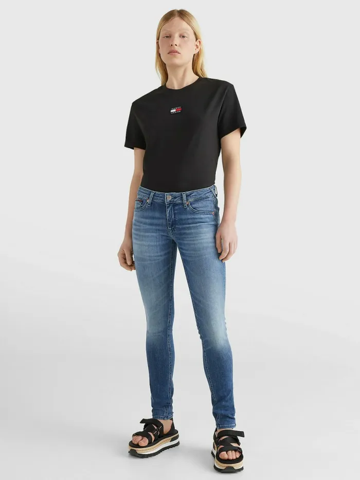 Tommy Hilfiger Tommy Badge Crew Neck TShirt Black Womens TShirts Cheap On Sale