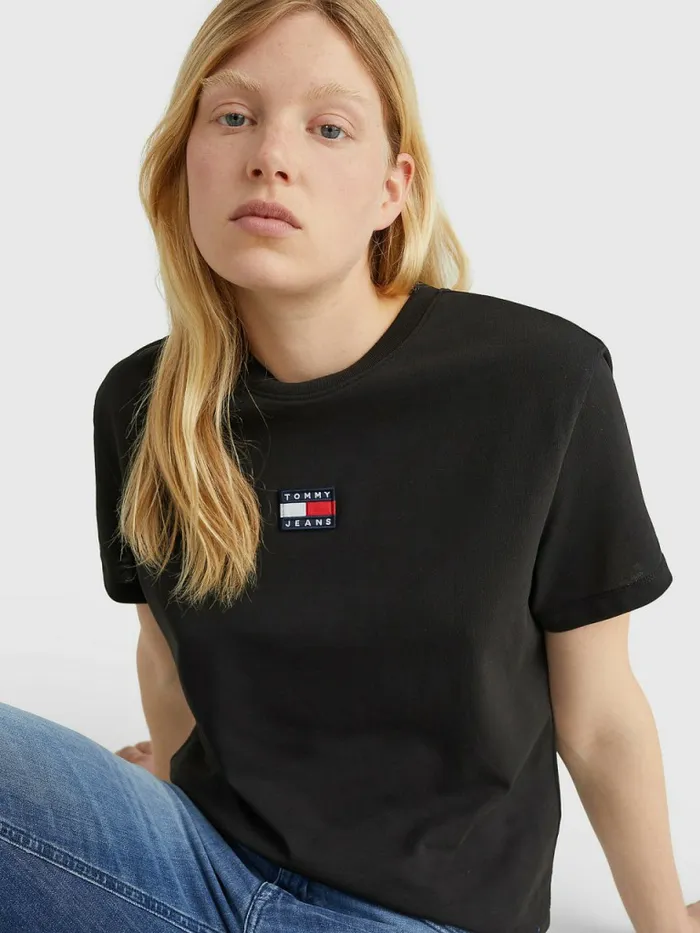 Tommy Hilfiger Tommy Badge Crew Neck TShirt Black Womens TShirts Cheap On Sale