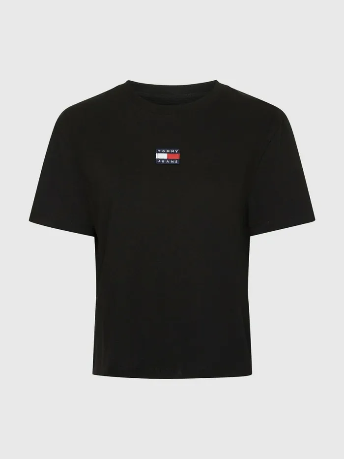 Tommy Hilfiger Tommy Badge Crew Neck TShirt Black Womens TShirts Cheap On Sale