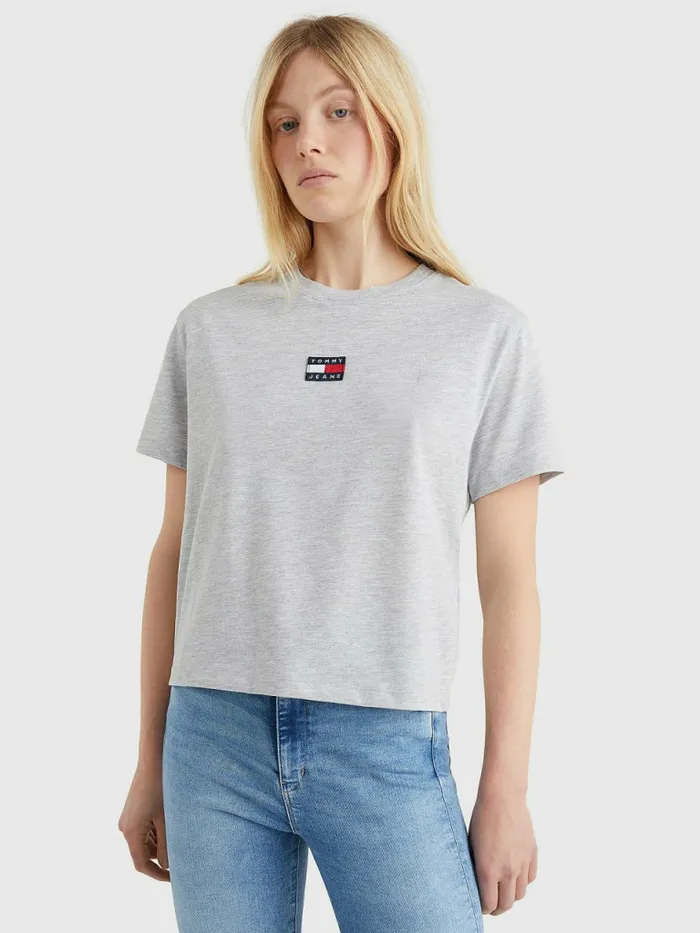 Tommy Hilfiger Tommy Badge Crew Neck TShirt Silver Grey Htr Womens TShirts Near Me Tommy Hilfiger Tommy Badge Crew Neck TShirt Silver Grey Htr Womens TShirts Near Me