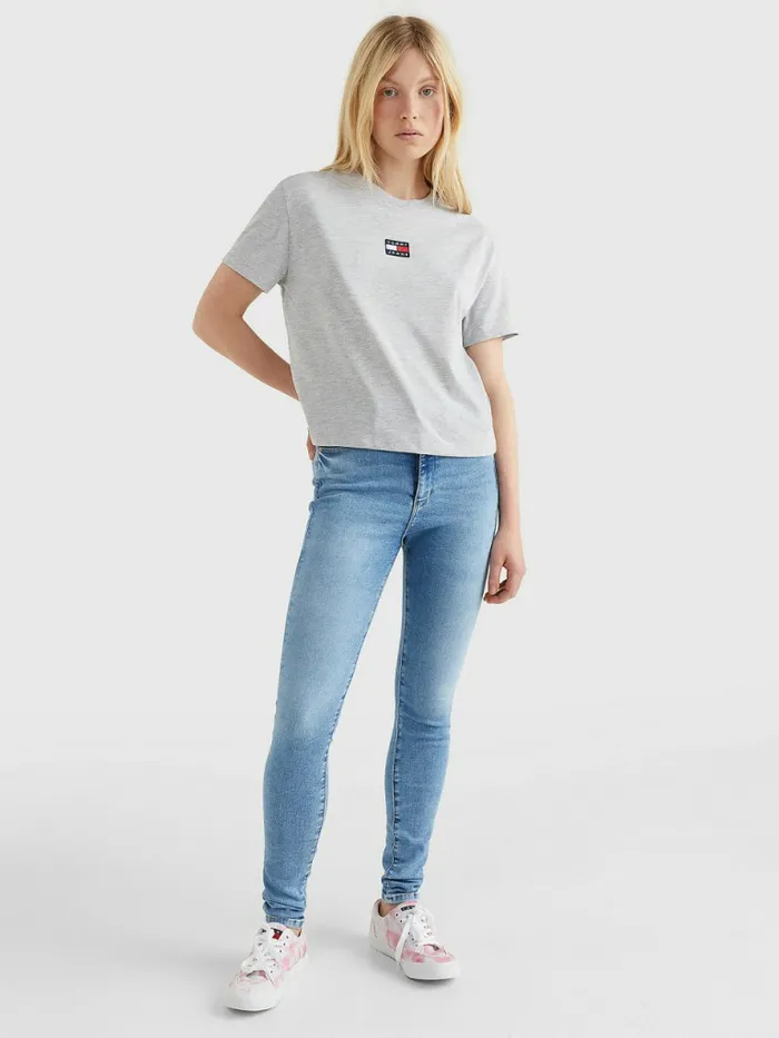Tommy Hilfiger Tommy Badge Crew Neck TShirt Silver Grey Htr Womens TShirts Near Me