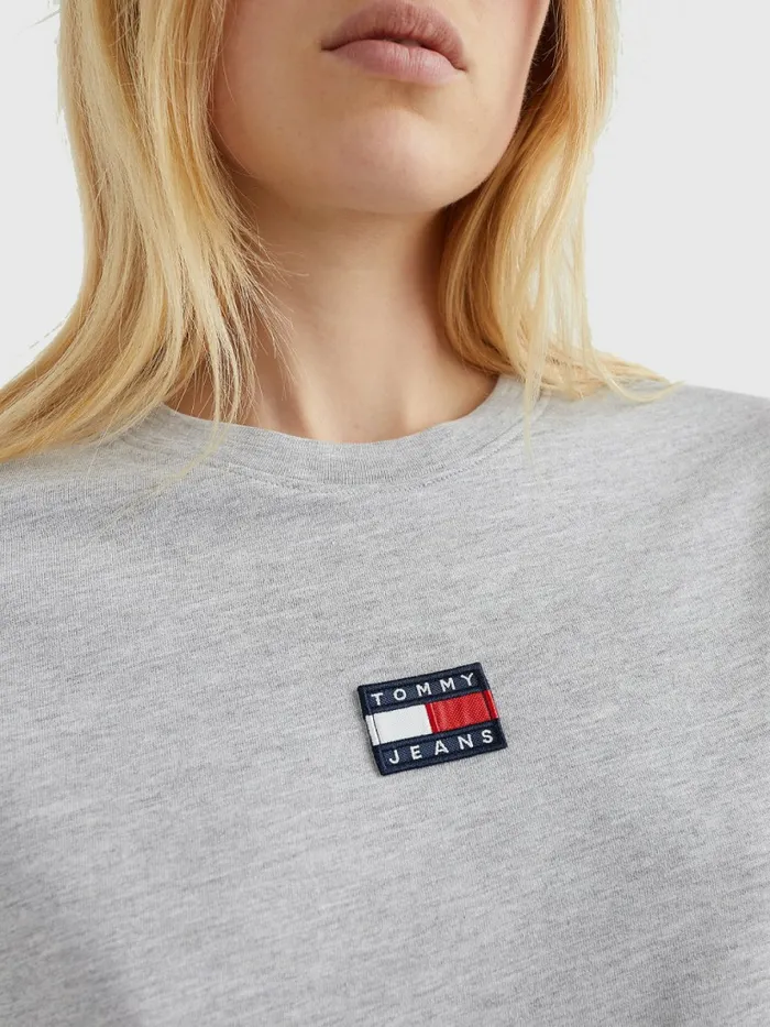 Tommy Hilfiger Tommy Badge Crew Neck TShirt Silver Grey Htr Womens TShirts Near Me