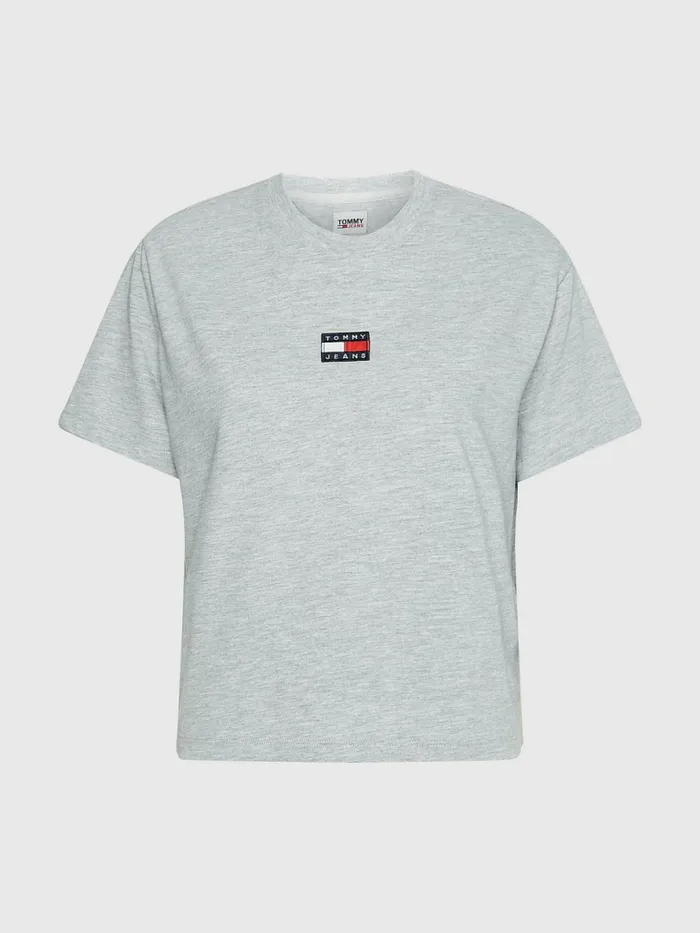 Tommy Hilfiger Tommy Badge Crew Neck TShirt Silver Grey Htr Womens TShirts Near Me