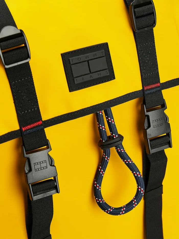 Tommy Hilfiger Tommy Badge Double Clip Backpack Prairie Yellow Mens Bags Near Me