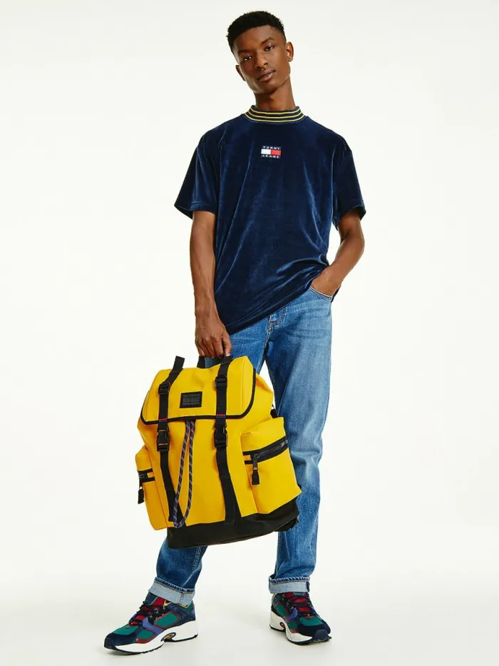Tommy Hilfiger Tommy Badge Double Clip Backpack Prairie Yellow Mens Bags Near Me