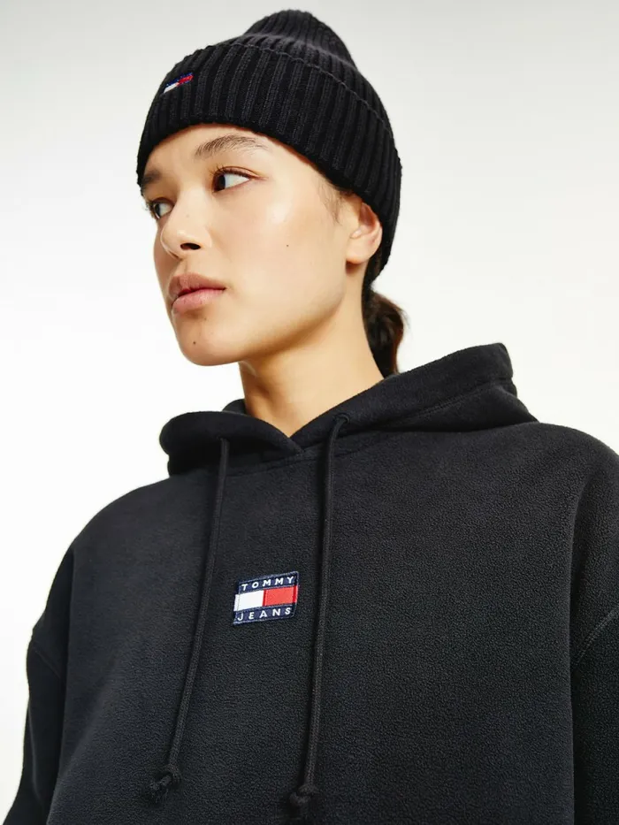 Tommy Hilfiger Tommy Badge Fleece Hoody Black Womens Sweatshirts and Hoodies Gift Ideas