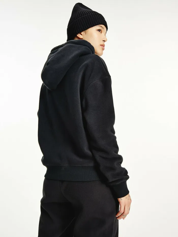 Tommy Hilfiger Tommy Badge Fleece Hoody Black Womens Sweatshirts and Hoodies Gift Ideas