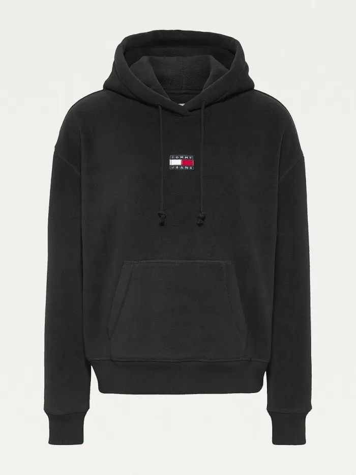 Tommy Hilfiger Tommy Badge Fleece Hoody Black Womens Sweatshirts and Hoodies Gift Ideas