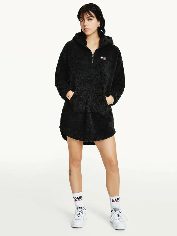 Tommy Hilfiger Tommy Badge HalfZip Fleece Hoody Dress Black Womens Dresses and Jumpsuits Gift for Friend Tommy Hilfiger Tommy Badge HalfZip Fleece Hoody Dress Black Womens Dresses and Jumpsuits Gift for Friend