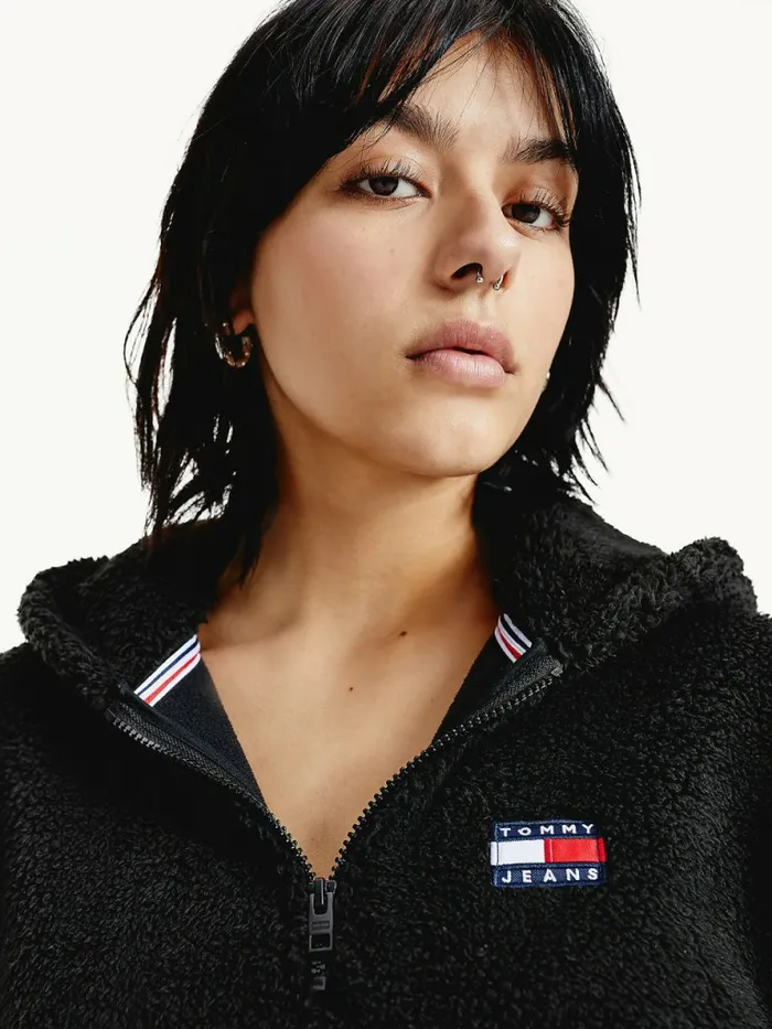 Tommy Hilfiger Tommy Badge HalfZip Fleece Hoody Dress Black Womens Dresses and Jumpsuits Gift for Friend