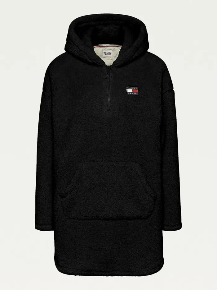 Tommy Hilfiger Tommy Badge HalfZip Fleece Hoody Dress Black Womens Dresses and Jumpsuits Gift for Friend