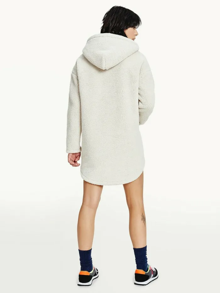 Tommy Hilfiger Tommy Badge HalfZip Fleece Hoody Dress Stony Beige Womens Dresses and Jumpsuits Online