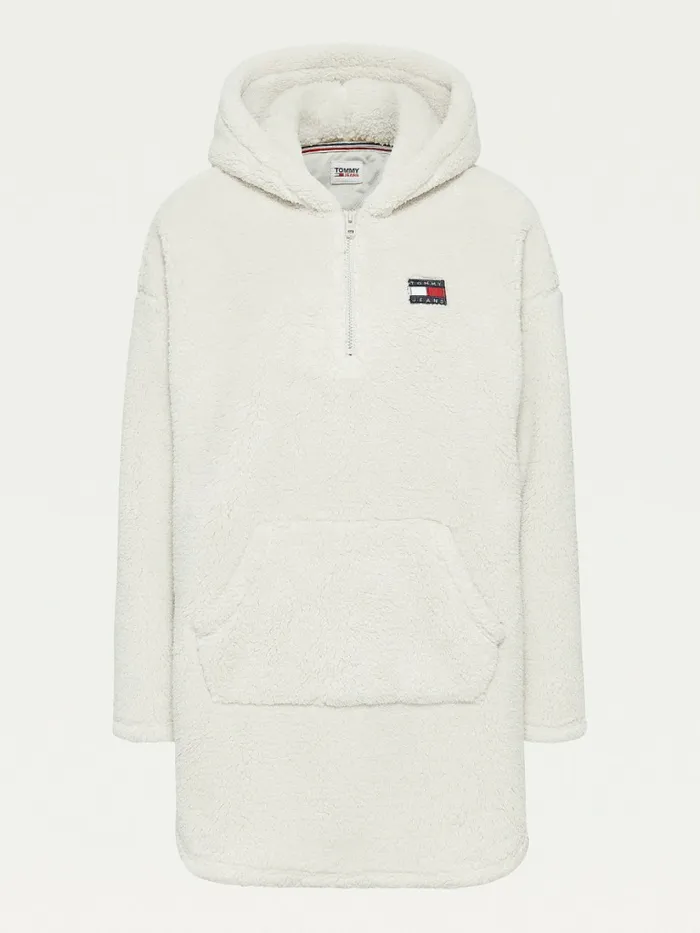 Tommy Hilfiger Tommy Badge HalfZip Fleece Hoody Dress Stony Beige Womens Dresses and Jumpsuits Online