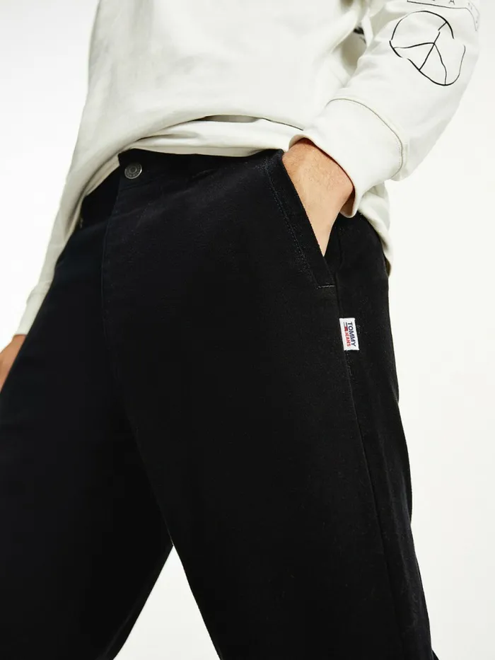 Tommy Hilfiger Tommy Badge Organic Cotton Relaxed Chinos Black Mens Trousers