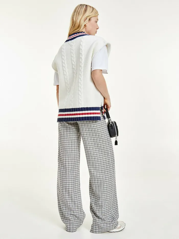 Tommy Hilfiger Tommy Badge Oversized Sleeveless Vest Ecru Womens Knitwear On Sale