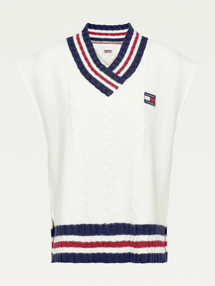 Tommy Hilfiger Tommy Badge Oversized Sleeveless Vest Ecru Womens Knitwear On Sale